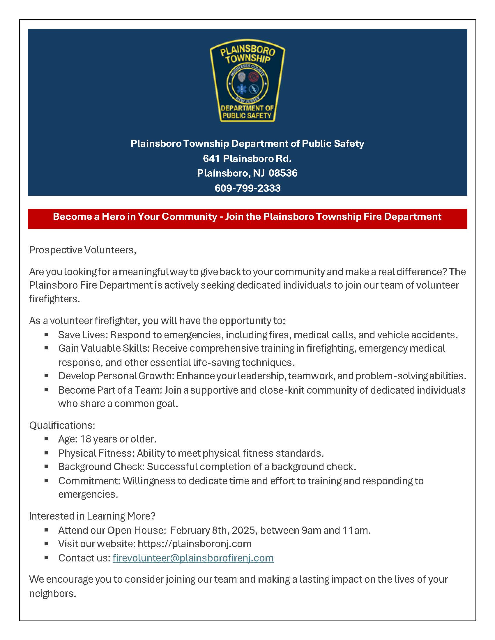 VOLUNTEER FIRE VOLUNTEER RECRUITMENT